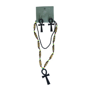 Black Ankh Rasta Beaded Necklace & Earring Set