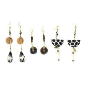 Set Of 3 Brass & Bone Earrings: ASSRTD